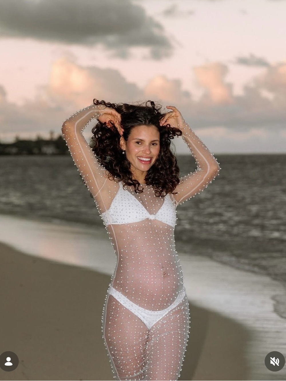 Beach Bunny Sheer Long Sleeve Maxi Dress with Embellished Dots in White